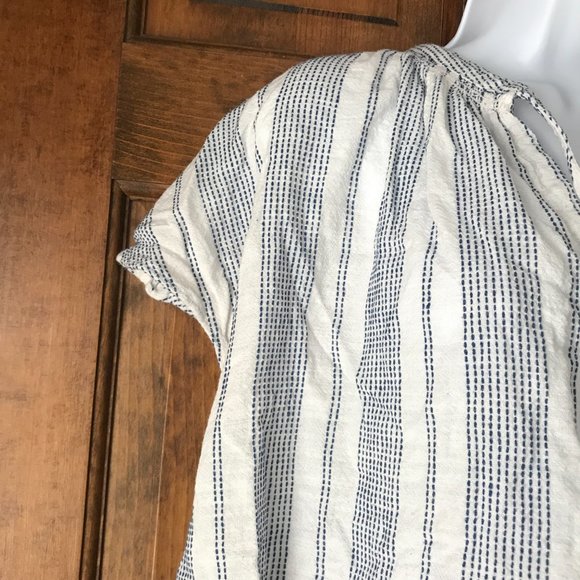 H&M White with Blue Thread Stitched Stripes Cap Sleeve Pullover Top Size 2XL - Picture 6 of 13